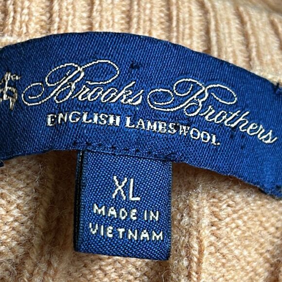 Men’s BROOKS BROTHERS Lambswool Cable Crewneck Sweater SIZE XL gold - Picture 5 of 7